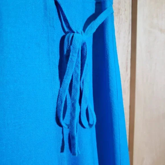 🌞Loft Outlet Blue Teal Linen Blend Midi Dress Size 6🌞 - Picture 4 of 10